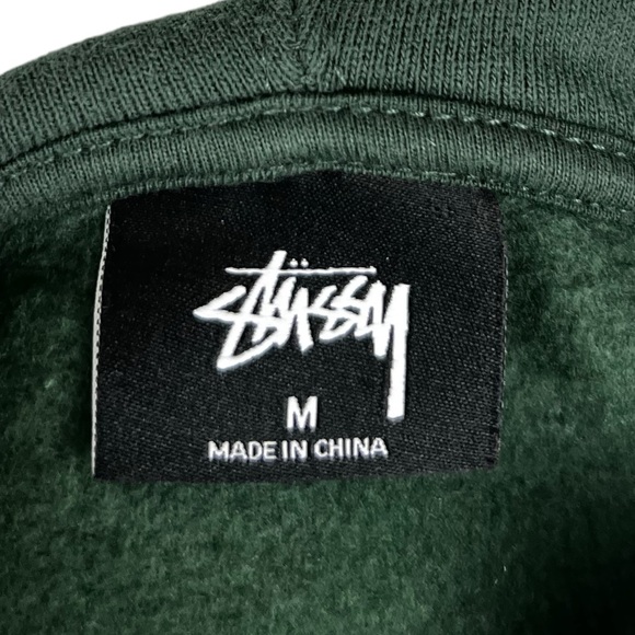 Stussy Mens Medium Hoodie Sweatshirt Green Embroidered Logo Cotton Blend - Picture 7 of 10